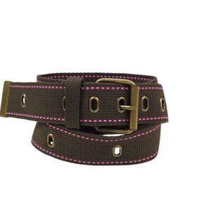 Brown & Pink Adjustable Polyester Belt With Brass Buckle Size 13, 35-39" x 1.5"